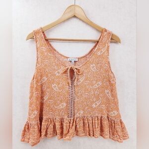 Patrons of Peace Orange Boho Paisley Flowy Tank Top Women's Size Medium